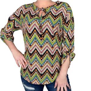 Contemporary Style Chevron 3/4 Sleeve Top